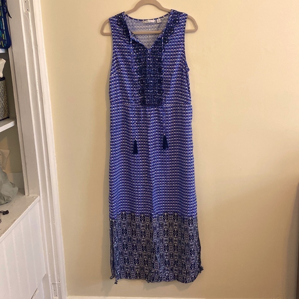 Isaac Mizrahi Live blue geometric embroidered maxi dress